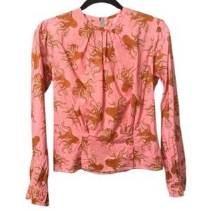 VTG Pink and Brown Octopus Print Women's Top - M